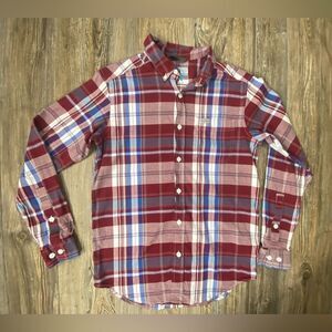 Columbia Shirt Mens Size Small Red Tartan Plaid Button Down -Outdoor hiking -EUC